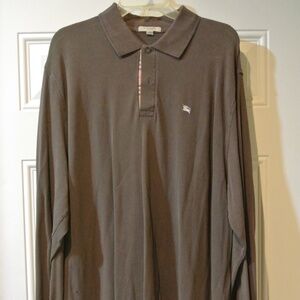 MENS XXL BURBERRY LONDON BROWN LONG SLEEVE POLO SHIRT